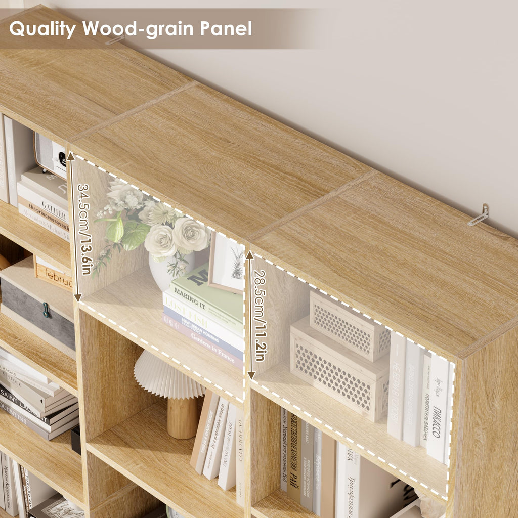 Triple Wide Bookshelf, Large Bookshelf with 17 Display Shelves