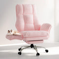 Big and Tall Office Chair, Flip Armrests for Pets & Cross Legged Sitting, Executive Ergonomic Computer Gaming Chair with Foot Rest, Teddy Fleece Wide Seat Reclining Desk Chair, Pink