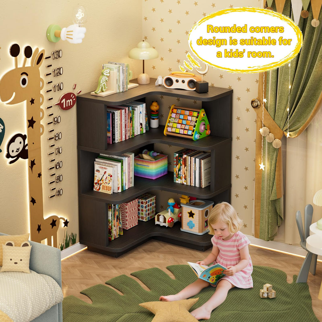 Corner Book Shelf, 4-Shelf L Shaped Corner Bookshelf with Baffle