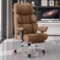Office Desk Chair, Big and Tall Leather Gaming Chair with Footrest, Ergonomic Comfy Executive High-Back Reclining Computer Chairs, Wide Swivel Rolling Wheels and Padded Lumbar Support, Khaki