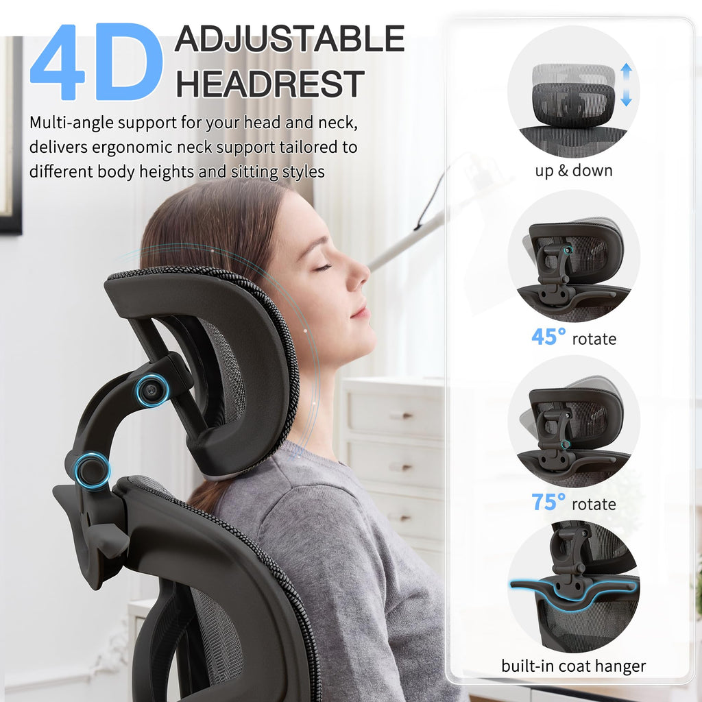 Ergonomic Mesh Office Chair with 2-Zone Lumbar Support and Footrest,Black
