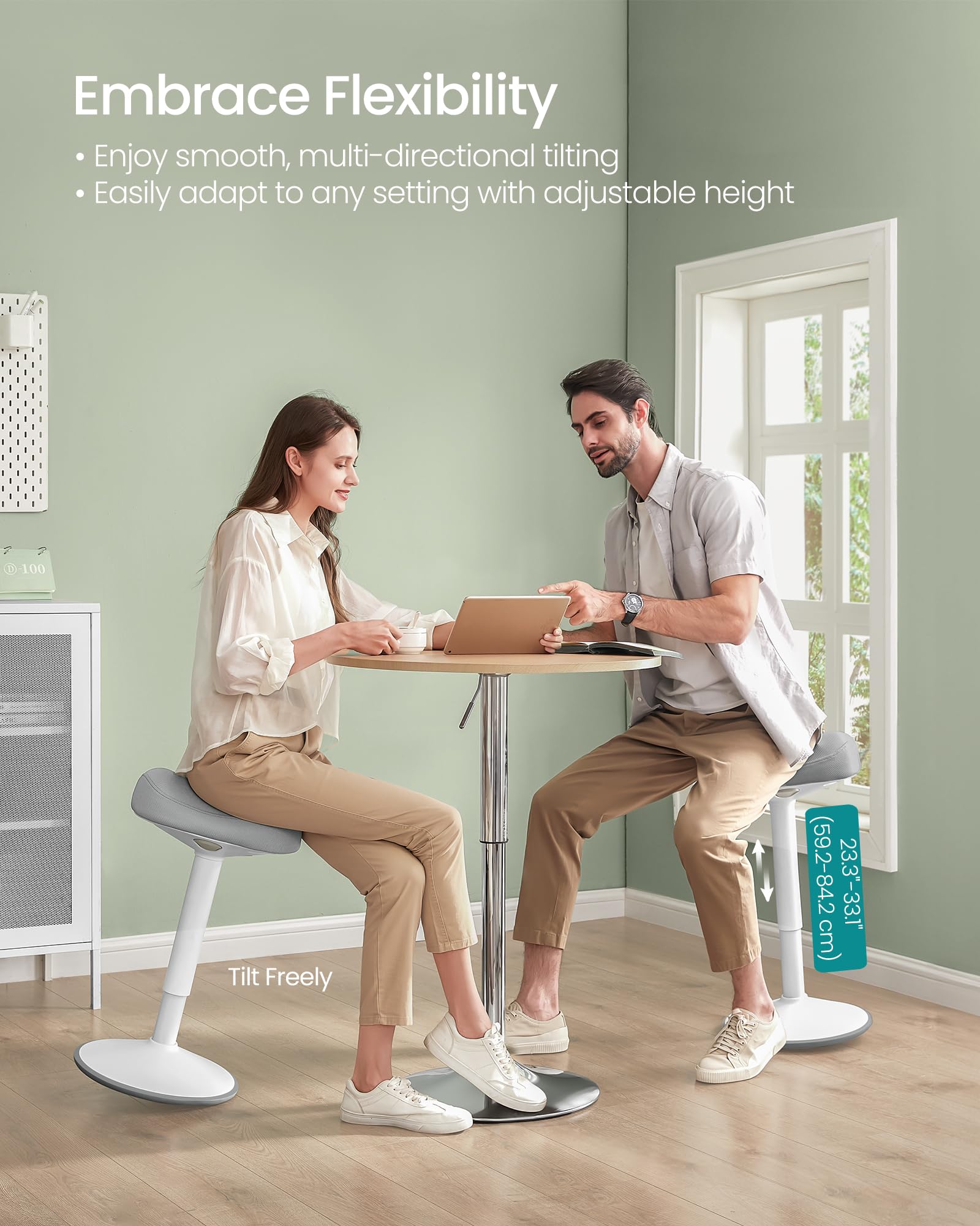 Ergonomic Sit Stand Stool, Height Adjustable Standing Desk Stool 23.3-33.1 Inches, Swivel Balance Chair with Non-Slip Base, Saddle Seat, for Active Sitting, Office, Home, Dove Gray