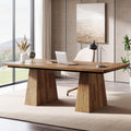 63-Inch Executive Desk, Large Office Computer Desk with Double Pedestal, Modern Simple Workstations Writing Table Conference Table Business Furniture for Home Office, Light Brown
