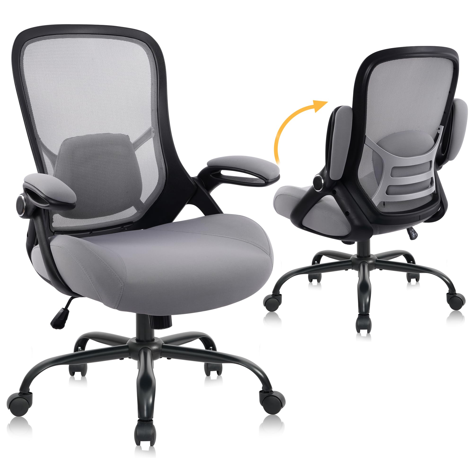 400lbs Heavy Duty Office Chair, 5" Thickened Seat Ergonomic Desk Chair with Adjustable Armrests, Home Office Computer Chairs for Long Hours Mesh Executive Chair(Dark Grey)
