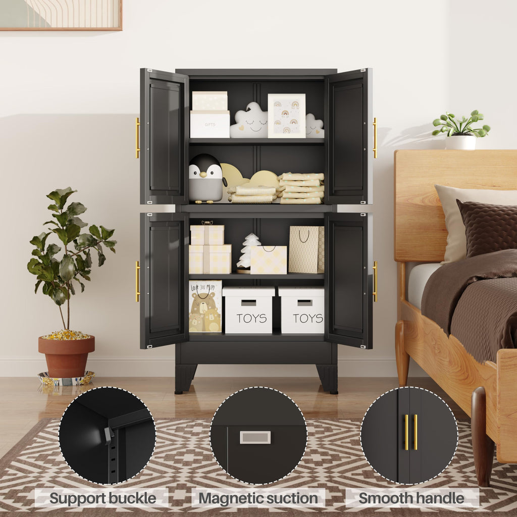 47” Black Metal Storage Cabinet, Kitchen Pantry Cabinet