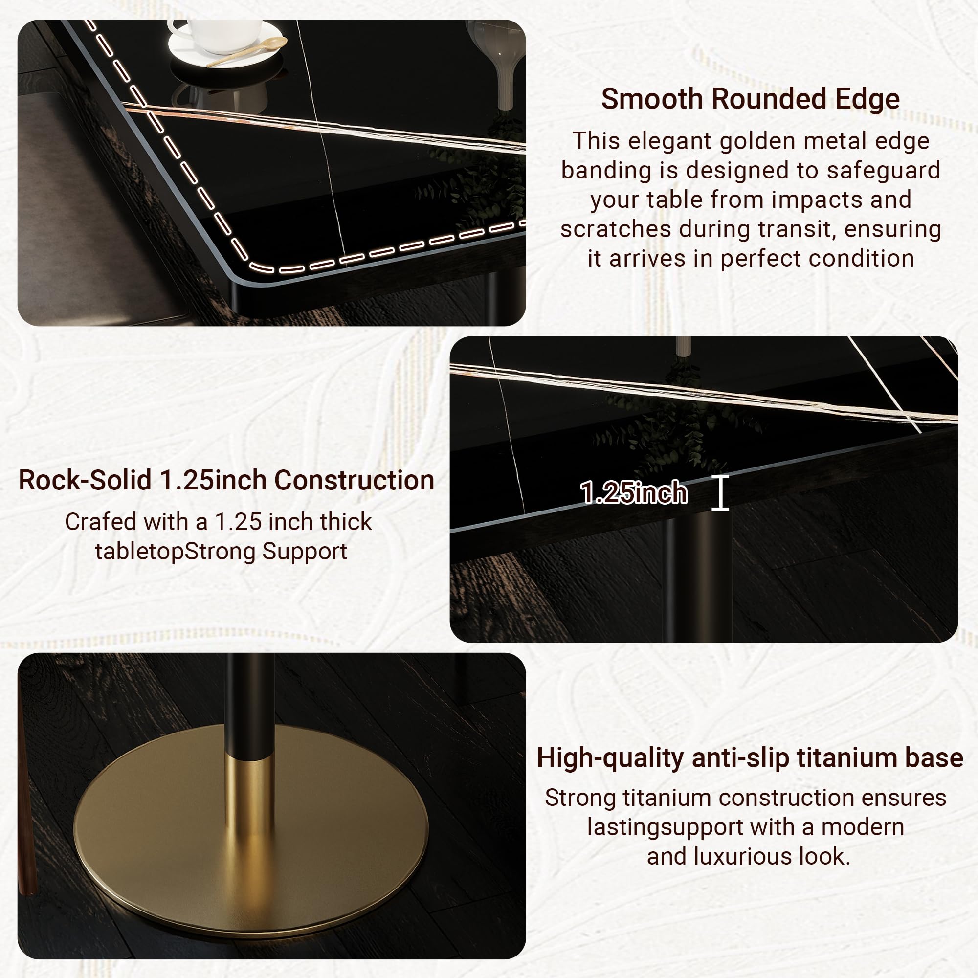 hausway 31.5" Tulip Table,Square Kitchen Dining Table for 2-4 with Thick Sintered Stone Top,Titanium Golden Pedestal Base,Heat-Resistant,Bistro Table for Dining Room,Café,Small Space（Gilded Chord）