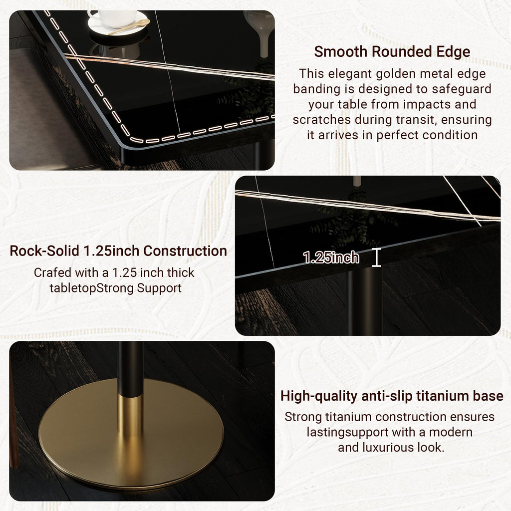 hausway 31.5" Tulip Table,Square Kitchen Dining Table for 2-4 with Thick Sintered Stone Top,Titanium Golden Pedestal Base,Heat-Resistant,Bistro Table for Dining Room,Café,Small Space（Gilded Chord）