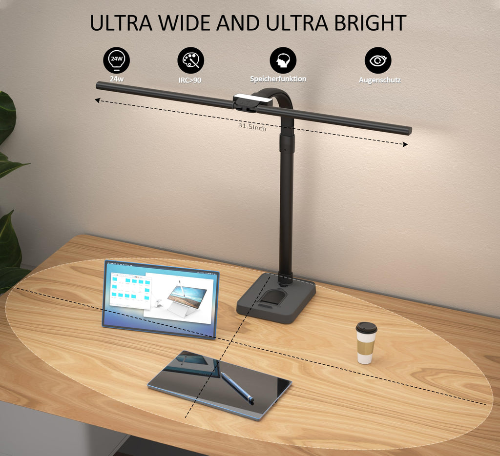 Double Head LED Desk Lamp, Architect Desk Lamps for Office, 24W Brightest Workbench Office Lighting-5 Color Modes and 5 Dimmable Eye Protection Modern Desk Lamp (Black-Desktop, Big)