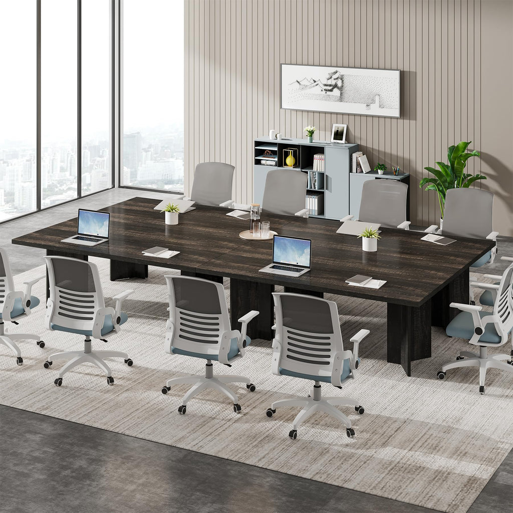 5.5FT Conference Table, 63-inch Rectangle Meeting Seminar Table, Large Wooden Business Tables for 4-6 People, Heavy Duty Pedestal (Dark Gray)