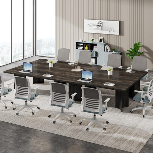 10.5FT Conference Table, Large Rectangle Meeting Seminar Table for 12-14 Person, Long Wooden Business Tables (Set of 4, Dark Gray)