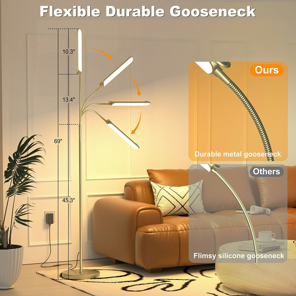 LED Floor Lamp, Super Bright Reading Lamps Floor Standing lamp with Remote & Touch Control, Stepless Dimming & 2700K-6500K Color Temperature, for Living Room Bedroom Office, Gold