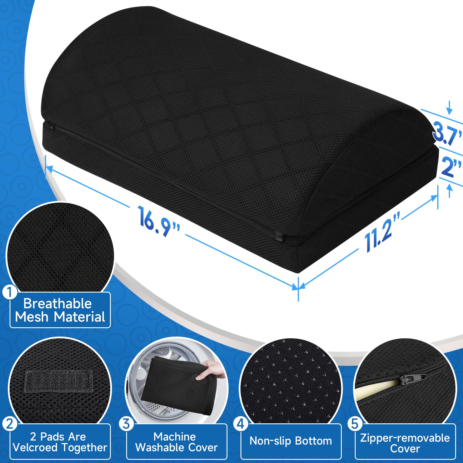 Foot Rest for Under Desk at Work Adjustable Foam for Office and Home, Office Desk Accessories，Comfortable Footrest with 2 Adjustable Heights，Back & Hip Pain Relief (Black-16.9 in)