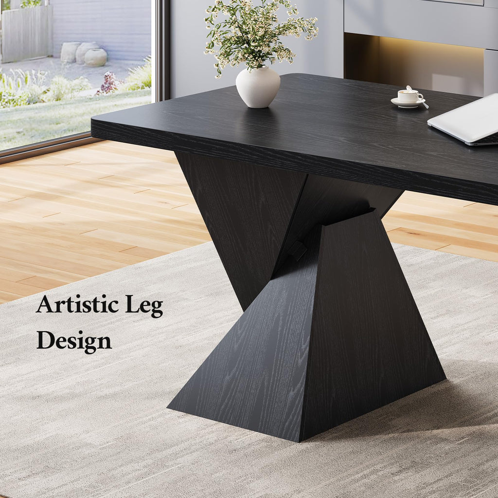 70.9 Inch Executive Desk with Power Outlet, Large Home Office Desk, Modern Aesthetic Computer Writing Table Workstation Business Furniture,Black
