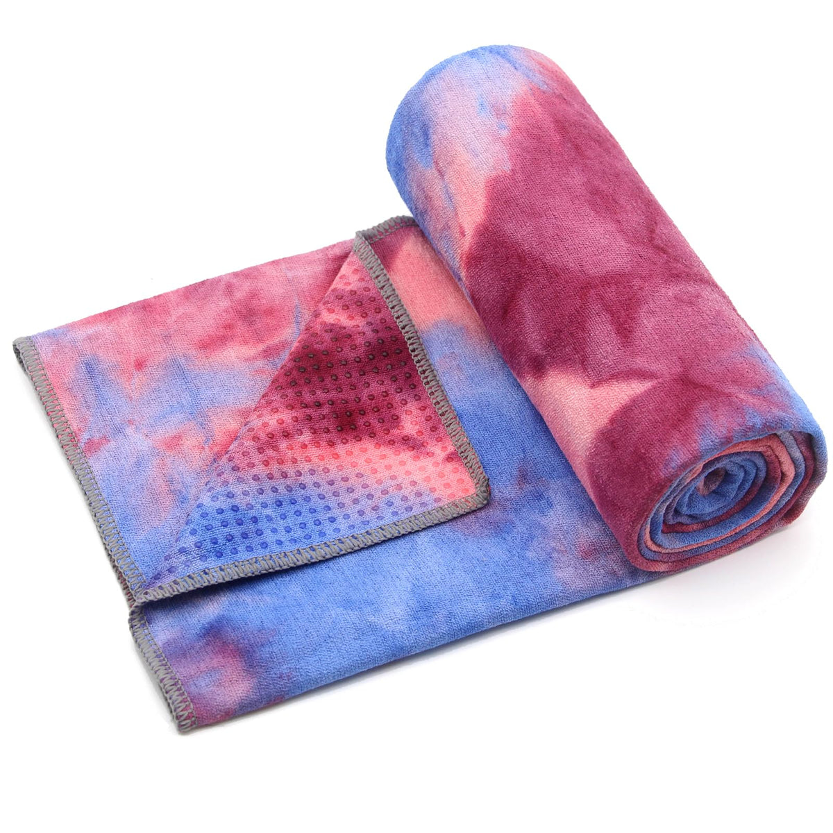 Yoga Towel,Hot Yoga Mat Towel with Grip Dots Sweat Absorbent Non-Slip for Hot Yoga, Pilates and Workout 24" x72", Red & Blue