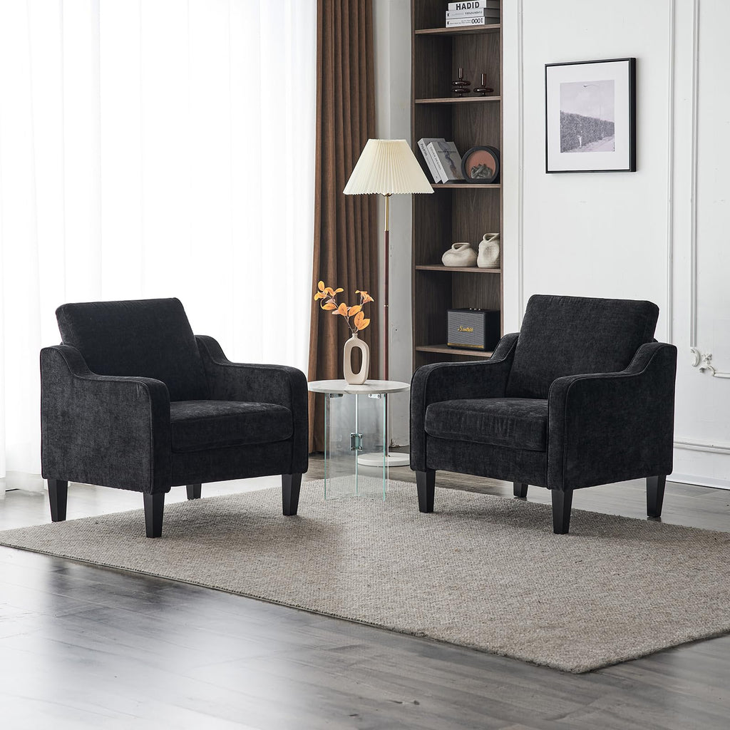 Mid-Century Modern Accent Chair, Black Chenille, 30" (W) x 30.7" (D) x 33" (H), 1 Seat, 380 lbs Weight Capacity