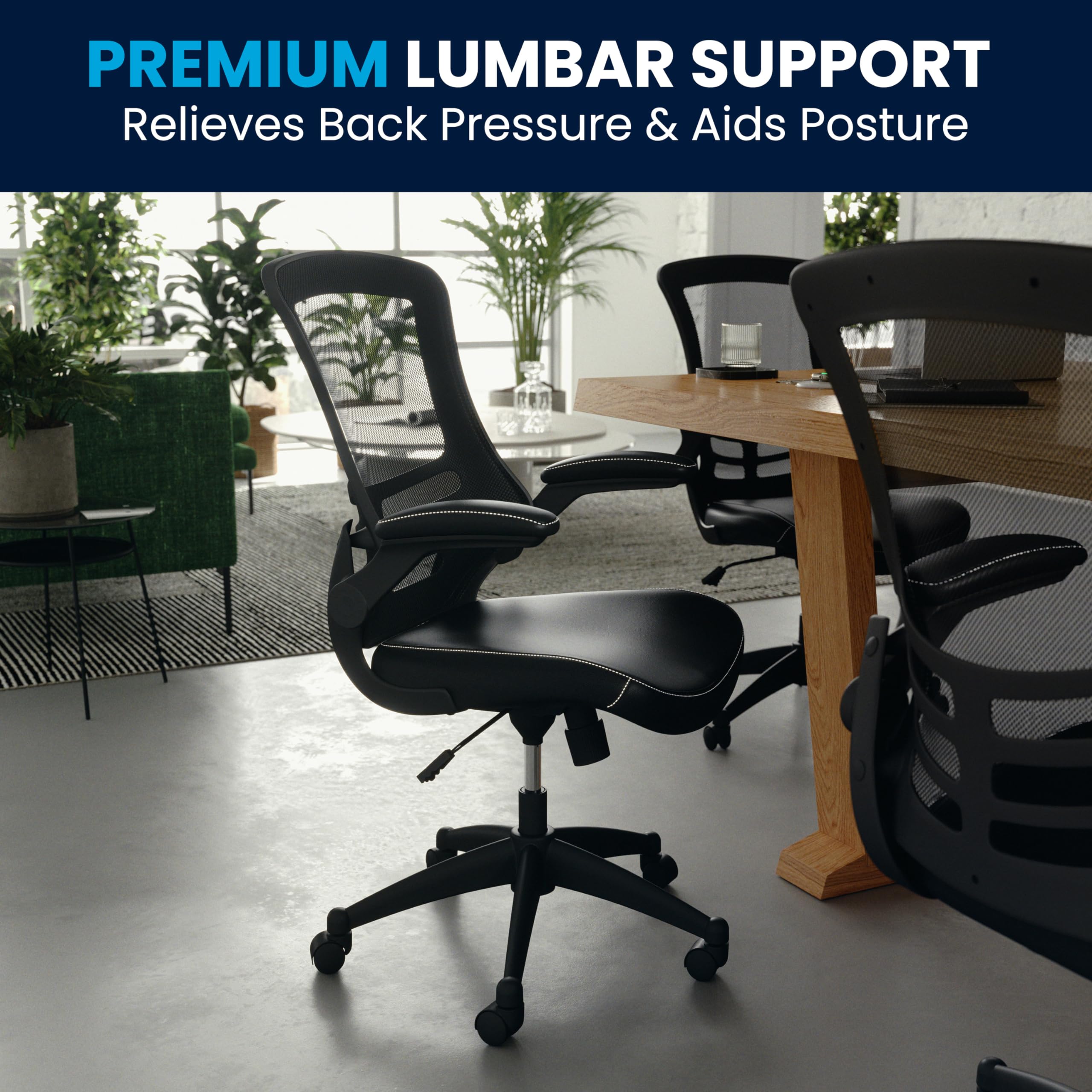 Mid-Back Swivel Office Chair with Adjustable Seat Height, Ergonomic Mesh Desk Chair with LeatherSoft Seat, Black