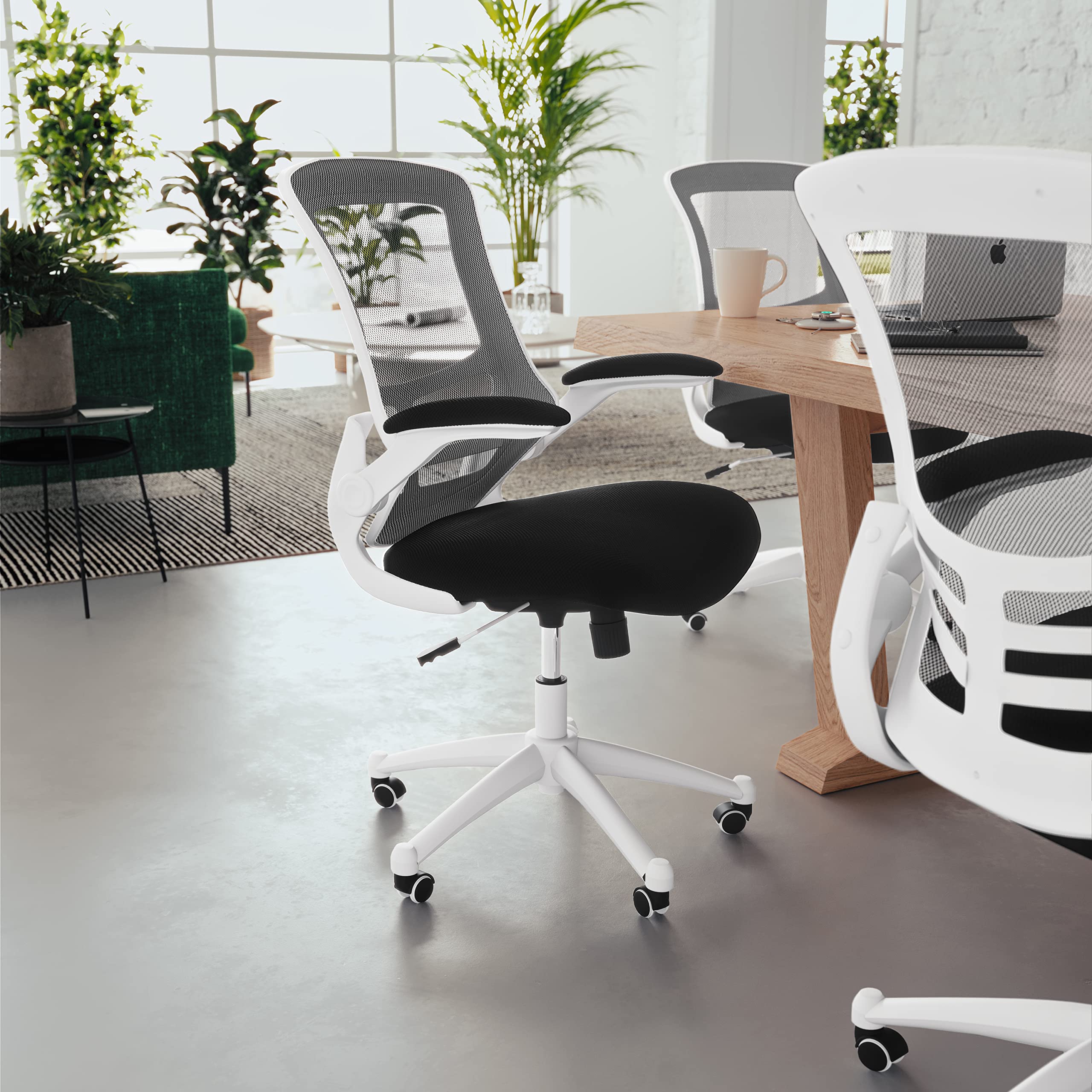 Office Chair, Ergonomic, Mid-Back, White Frame, Black Mesh with Swivel