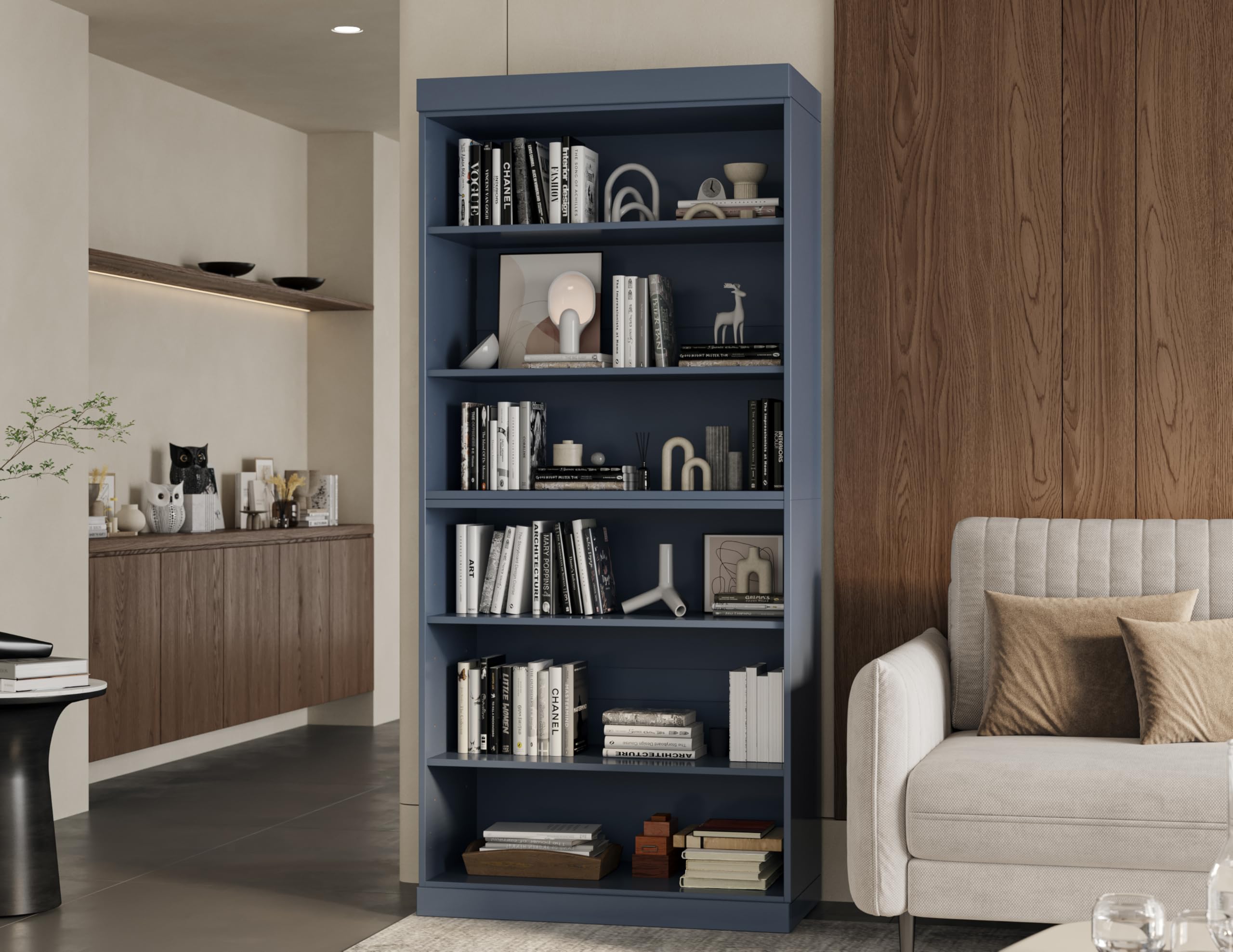 Solid Wood Bookcase - 6-Tier Bookshelf, 71.5" Tall, 32” W - Antique Blue, Stackable Modular, Open Storage Display for Living Room, Office, 100% Eco-Friendly Solid Wood, Made in Brazil