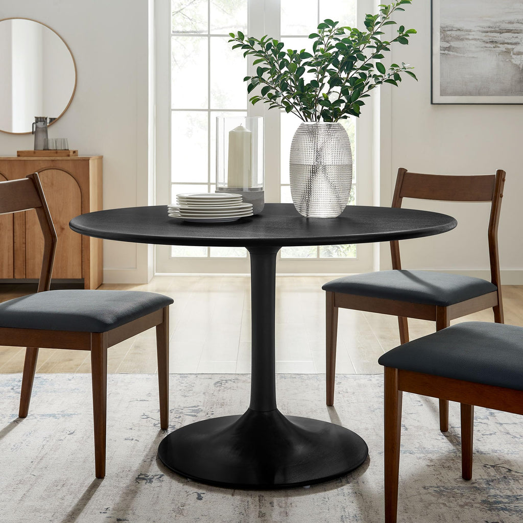 Modway Lippa 48 Inch Round Wood Dining Table in Black – Solid Mango Wood Tabletop with Pedestal Base - Mid Century Modern Dining Room Furniture - Kitchen Table for 4-6 Person