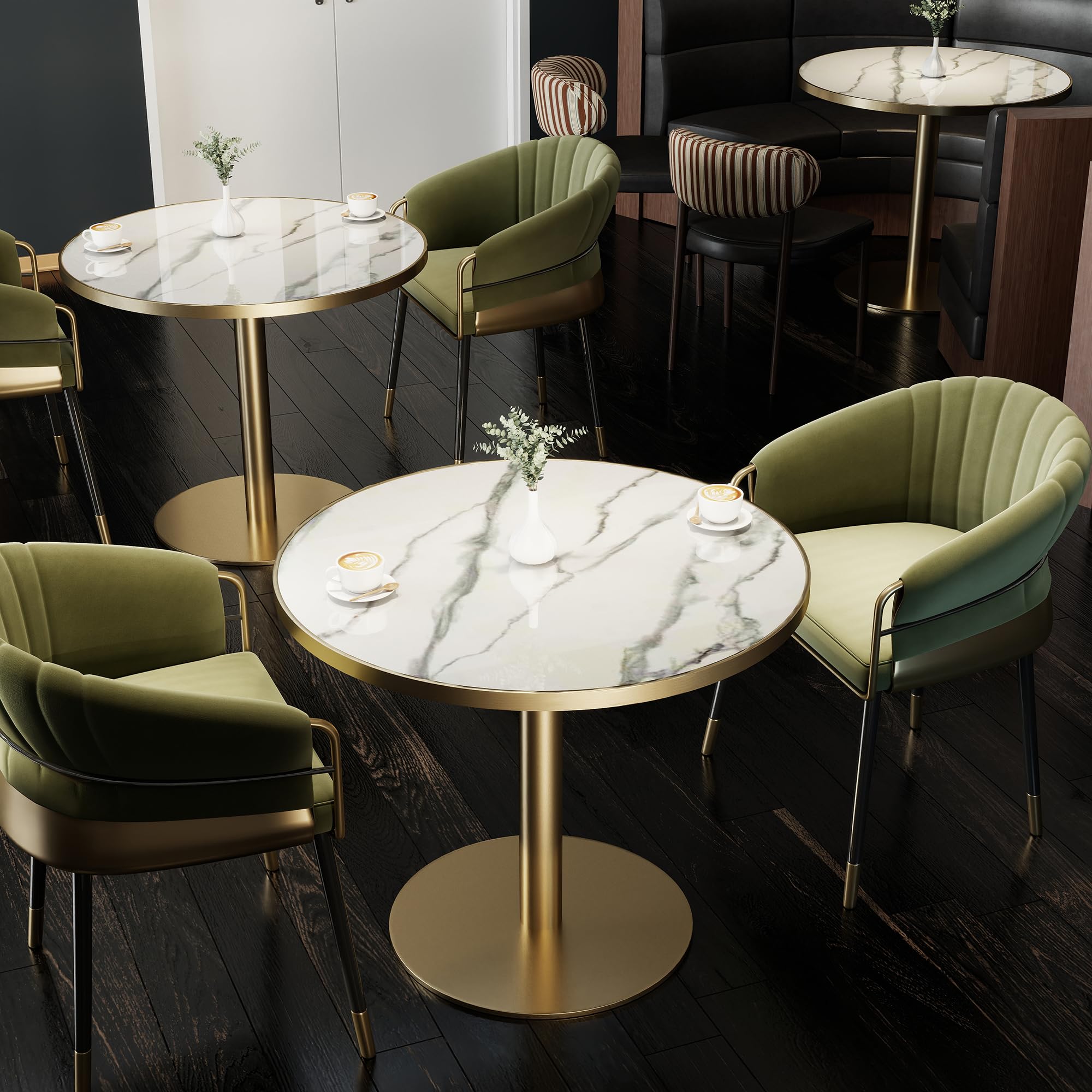 hausway 31.5" Tulip Table,Round Kitchen Dining Table for 2-4 with Thick Sintered Stone Top,Titanium Golden Pedestal Base,Heat-Resistant,Bistro Table for Dining Room,Café,Small Space（Flowing Traces）