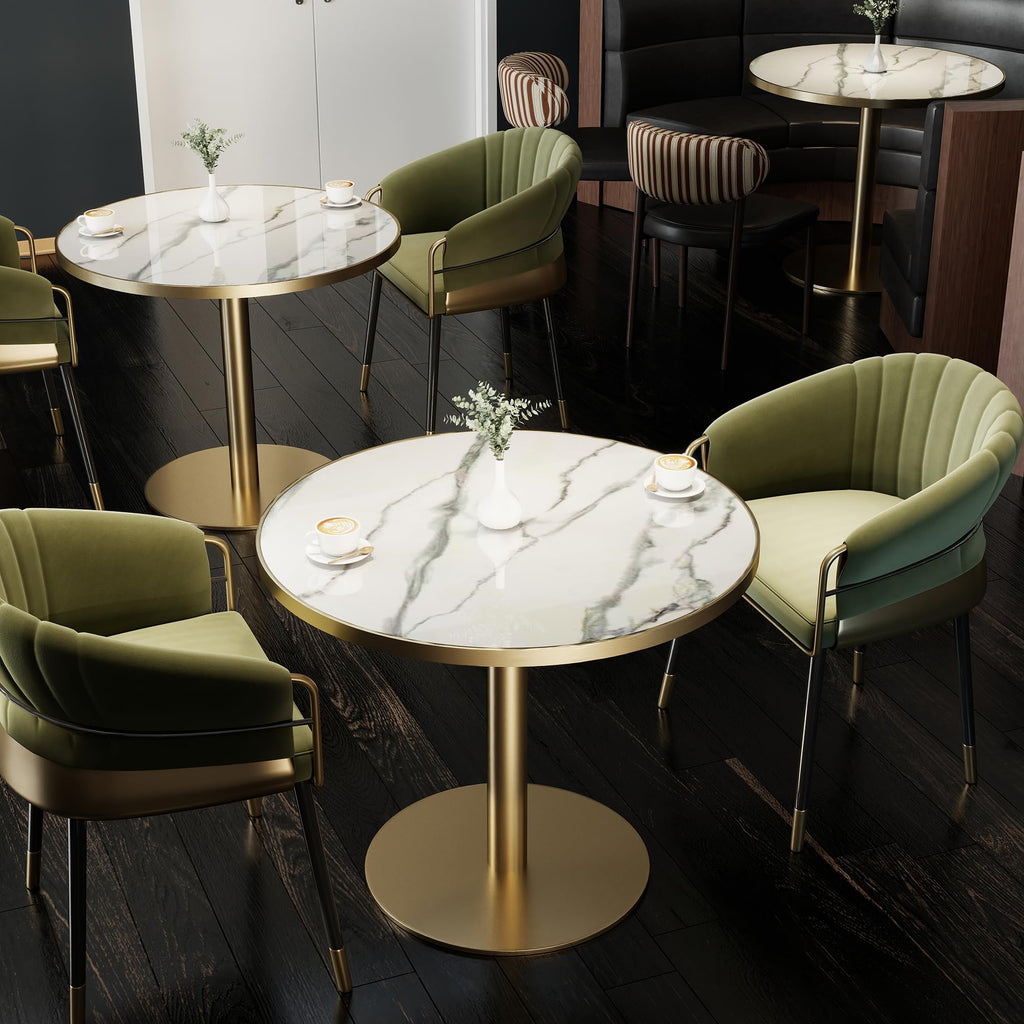 hausway 31.5" Tulip Table,Round Kitchen Dining Table for 2-4 with Thick Sintered Stone Top,Titanium Golden Pedestal Base,Heat-Resistant,Bistro Table for Dining Room,Café,Small Space（Flowing Traces）