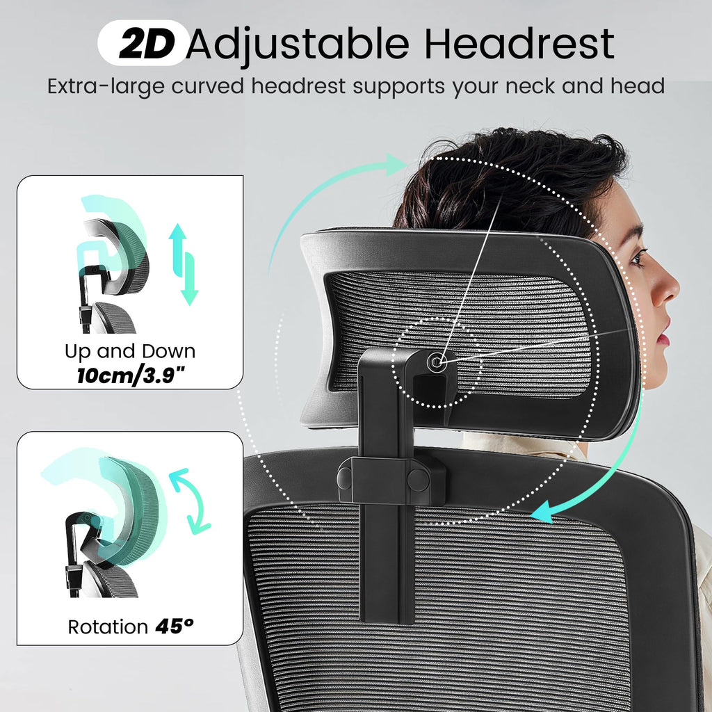 Office Chair, Ergonomic Office Chair with Adjustable Headrest Lumbar Support Computer Chair, Desk Chair Comfy with Flip-up Armrests, Gaming Chairs for Adults Home Office (Leather, Black)