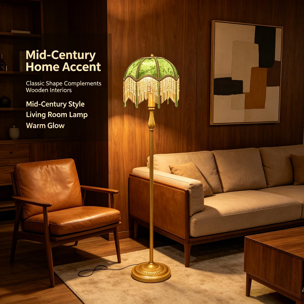 Retro Tassel Floor Lamp with Adjustable Light Simple Upright Metal Base LED Night Lamp for Room 13" Wide, 62.2" High