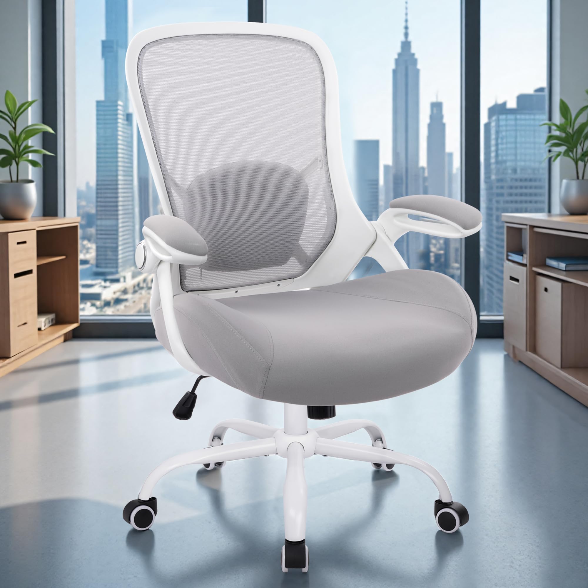 400lbs Heavy Duty Office Chair, 5" Thickened Seat Ergonomic Desk Chair with Adjustable Armrests, Home Office Computer Chairs for Long Hours Mesh Executive Chair(Grey)