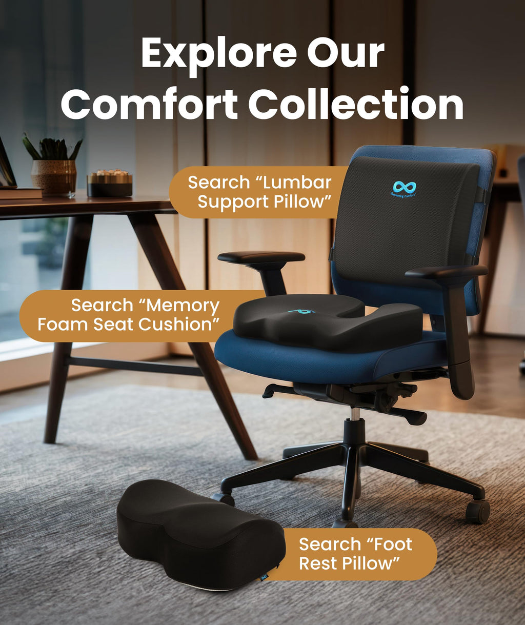 Lumbar Support Pillow for Office Chair - Memory Foam Back Cushion for Car Seat - Promotes Better Posture, Back Pain Relief - Ideal Gaming and Desk Chairs Work and Home Essentials