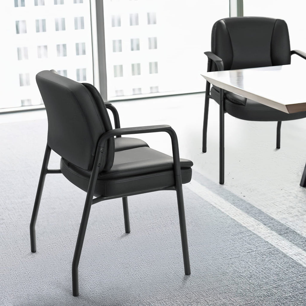 Set of 2, Office Guest Chair Waiting Room Reception Chairs PU Leather Executive Desk Chair with Padded Armrests for Meeting Conference (Black)