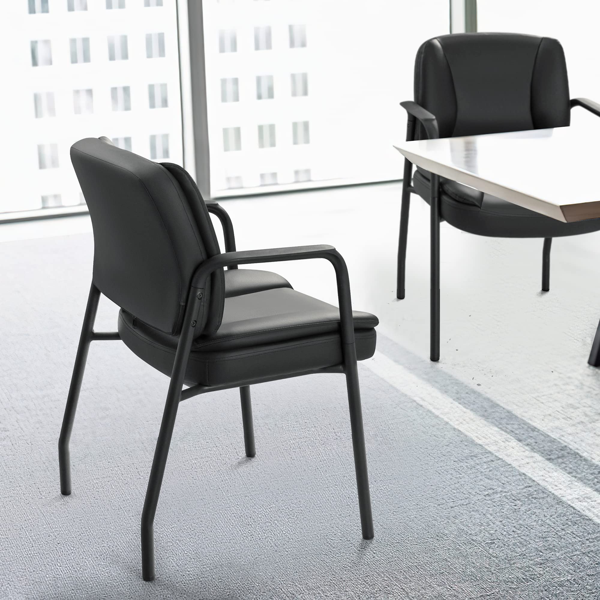 Set of 2, Office Guest Chair Waiting Room Reception Chairs PU Leather Executive Desk Chair with Padded Armrests for Meeting Conference (Black)
