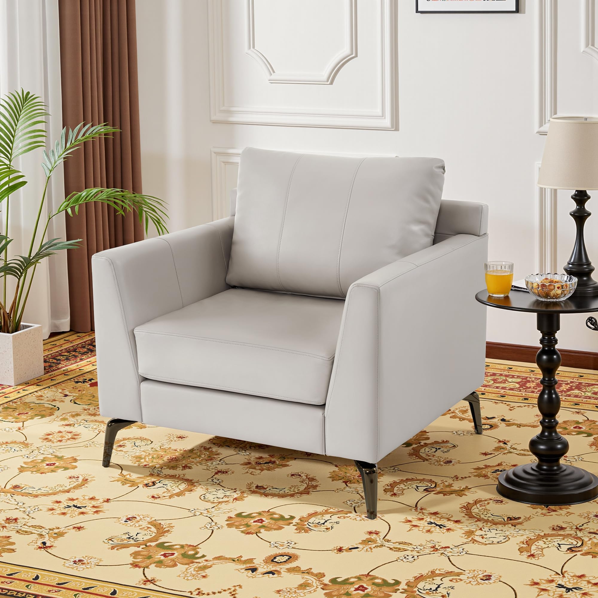 Modern Accent Chair, Faux Leather Upholstered Lounge Armchair, Single Sofa Chairs for Living Room Office 4629 (1, Beige)