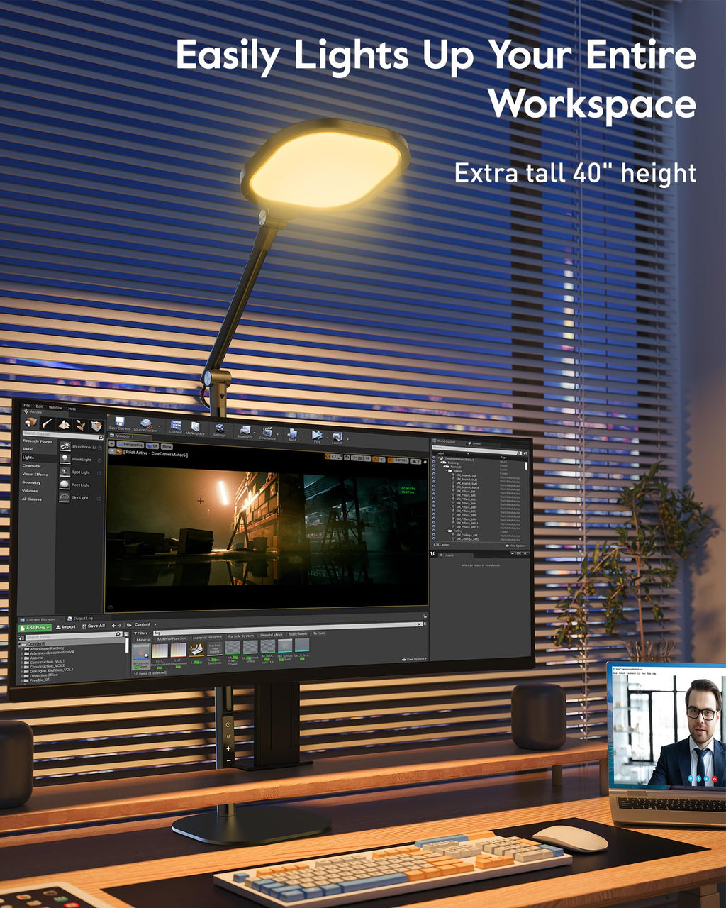 Tall LED Desk Lamps Home Office, Edge-Lit Eye-Care, 50 Light Modes
