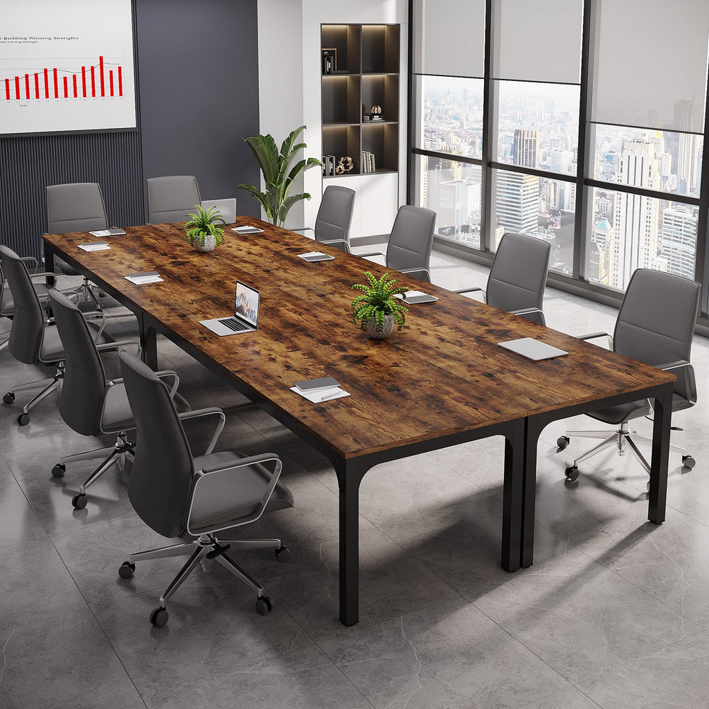 6.5 FT Conference Room Table, 78.74" W x 27.56" D Large Office Conference Table, Modern Seminar Meeting Table Desk for Boardroom, Meeting Room (6, Rustic Brown)