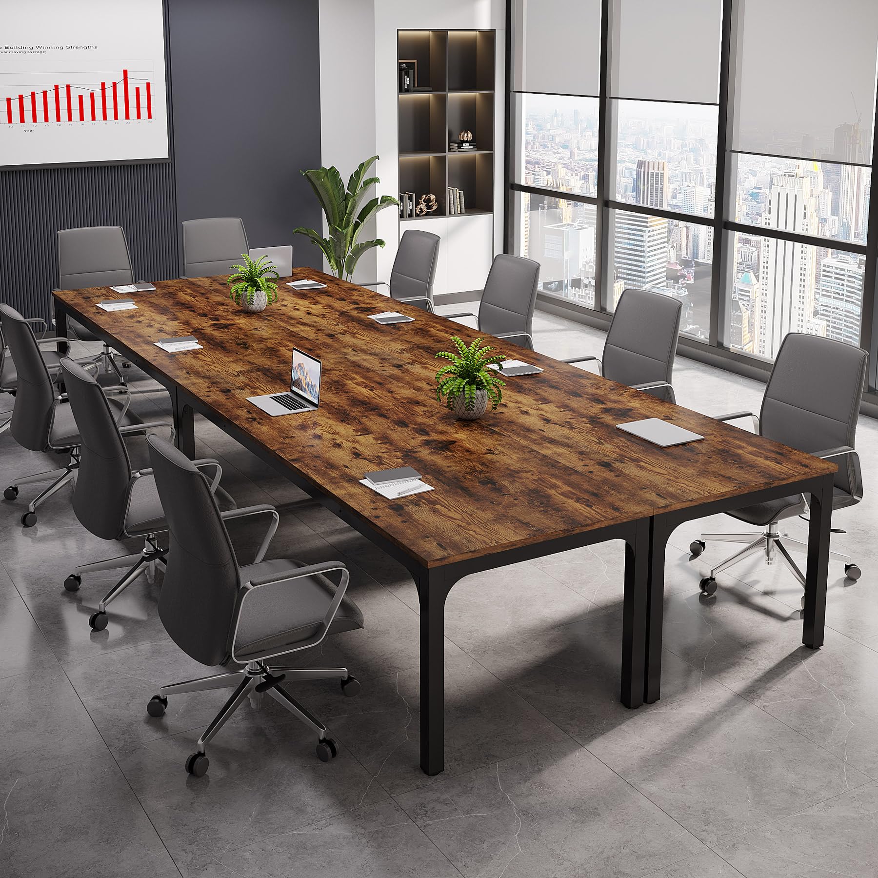 6.5 FT Conference Room Table, 78.74" W x 27.56" D Large Office Conference Table, Modern Seminar Meeting Table Desk for Boardroom, Meeting Room (4, Rustic Brown)