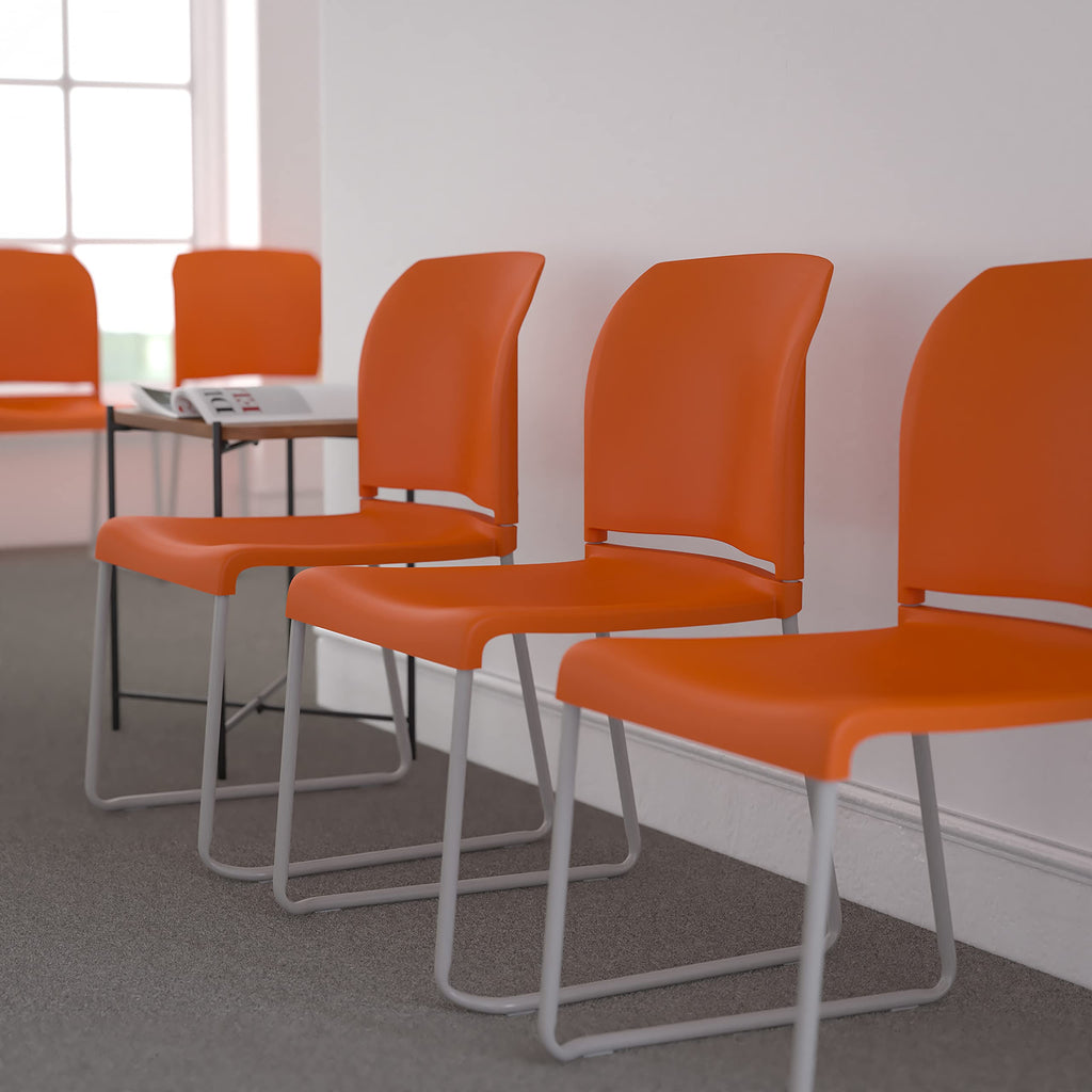 Set of 5, Hercules Series Contoured Stacking Chairs for Waiting Rooms and Offices, Ergonomic Lobby Chairs with Curved Back, Orange