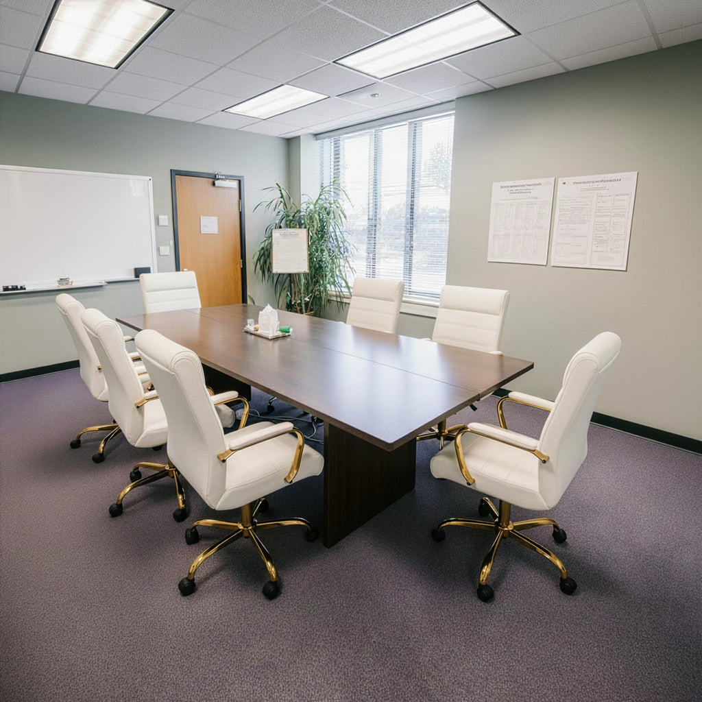 White and Gold Office Desk Chair, Modern Leather Conference Room Chairs, High Back Ergonomic Home ofiice Chair, Adjustable Height Swivel Executive Computer Chair with Padded Seat and Armrest