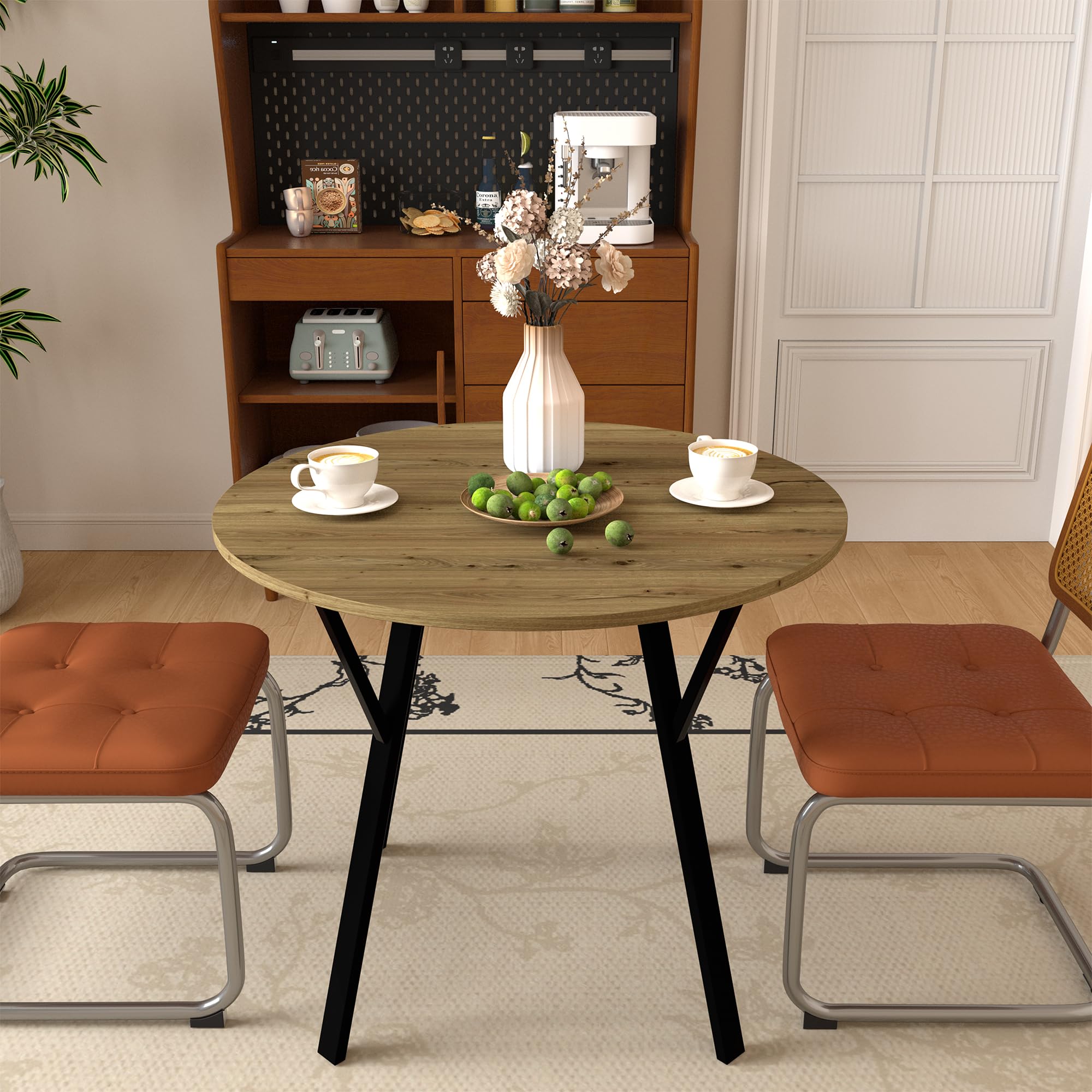 35.4 Inch Round Tulip Dining Table, Small Circle Kitchen Table with Metal Black Legs for 2-4 People,Modern Dining Room Table