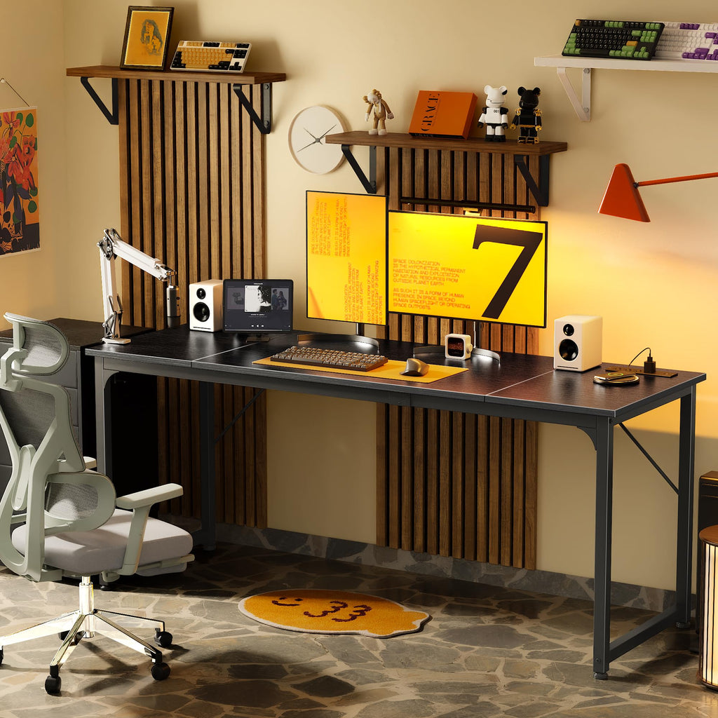 70 X 24 Inch Office Computer Desk with Power Outlets and USB-C Port, Larger and Longer Gaming Desk, for Home Office, Study, Writing Work from Home Table, Metal Frame, Black