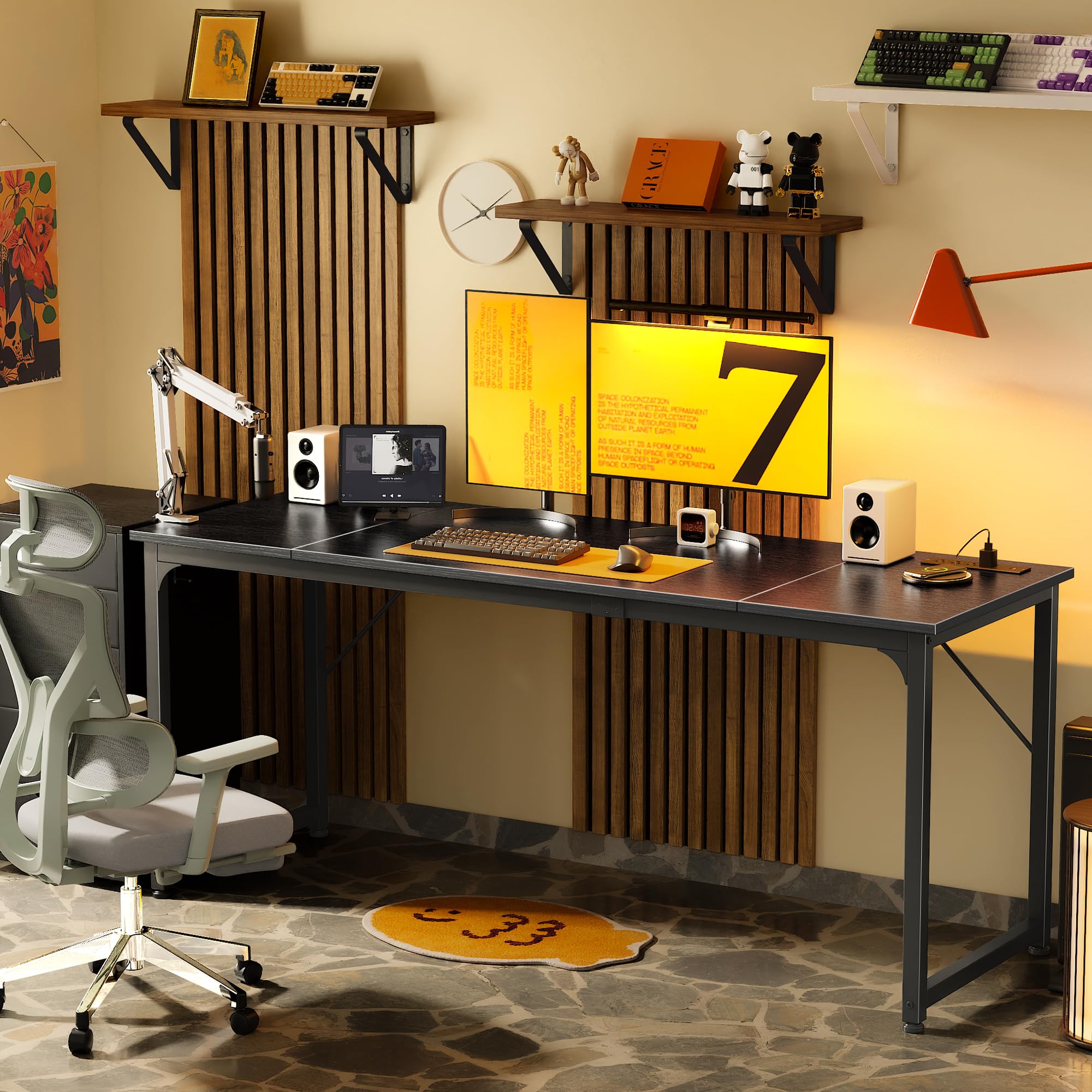 70 X 24 Inch Office Computer Desk with Power Outlets and USB-C Port, Larger and Longer Gaming Desk, for Home Office, Study, Writing Work from Home Table, Metal Frame, Black