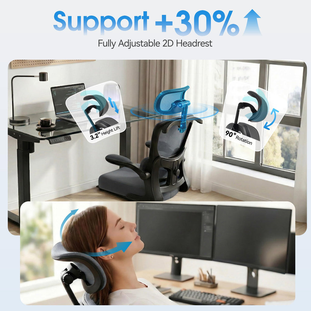 Office Chair Ergonomic Desk Chairs with Adjustable Lumbar Support& Headrest Hanger, High Back Breathable Mesh Chair with Wheels, Rolling Swivel Comfy Task Computer Chair for Home Work Gaming