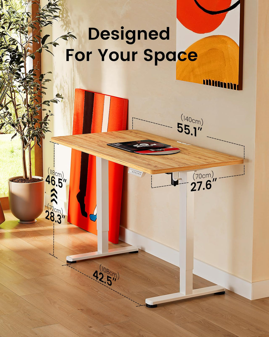 Height Adjustable Electric Standing Desk, 55 x 28 Inches Sit Stand up Desk, Memory Computer Home Office Desk, Light Vintage Brown