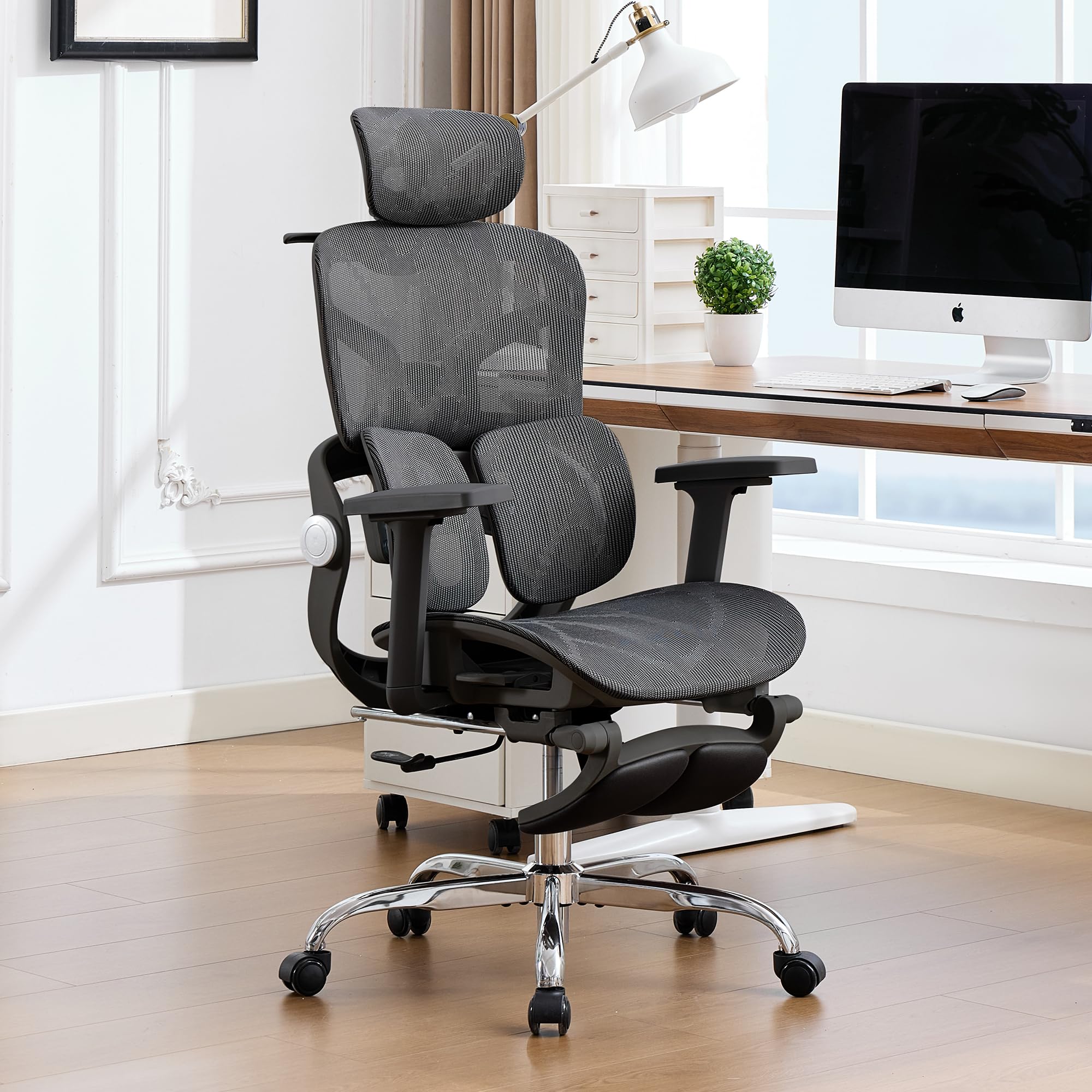 Ergonomic Mesh Office Chair with 2-Zone Lumbar Support and Footrest,Black