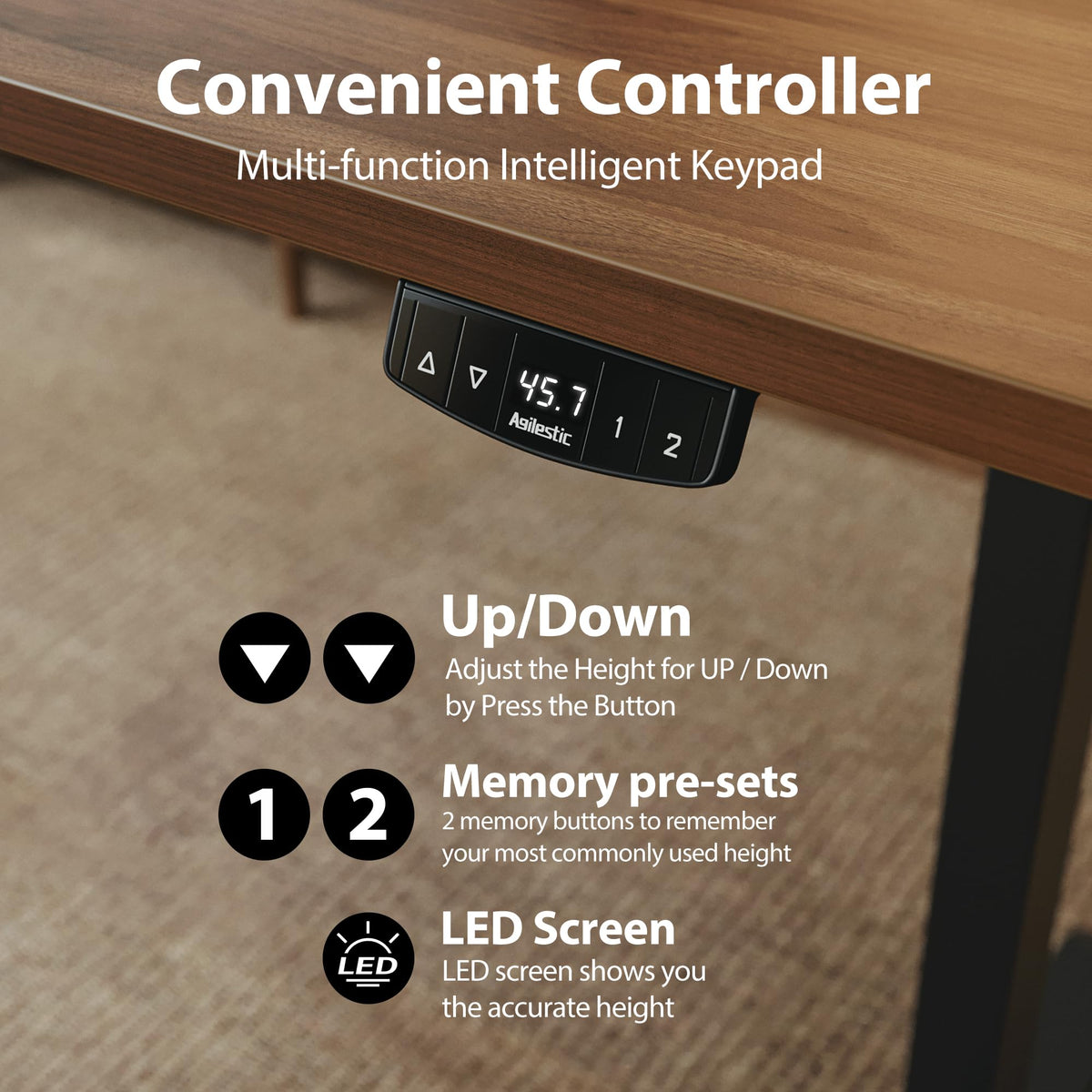 71*32 Inch Height Adjustable Electric Standing Desk, Dark Walnut