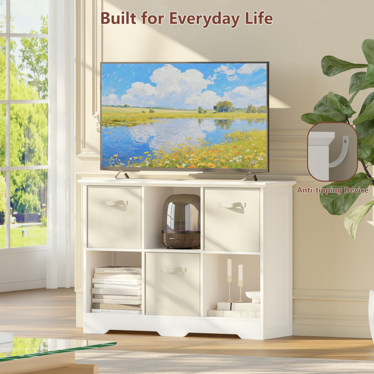 6 Cube Storage Organizer with 3 Fabric Drawers and Removable Shelves — Modular Cube Bookshelf for Bedroom, Living Room, or Home Office, Short Cube Bookcase for Toys, Decor,White