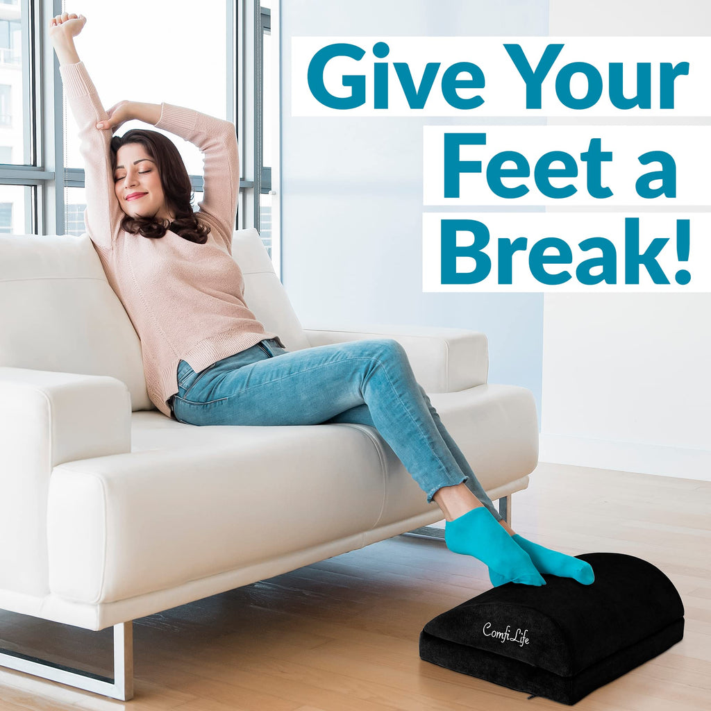 Foot Rest for Under Desk at Work – Adjustable Desk FootRest for Office Chair, Gaming Accessories – Ergonomic Teardrop Design for Back, Hip & Leg Pain Relief – 100% Memory Foam (Black)