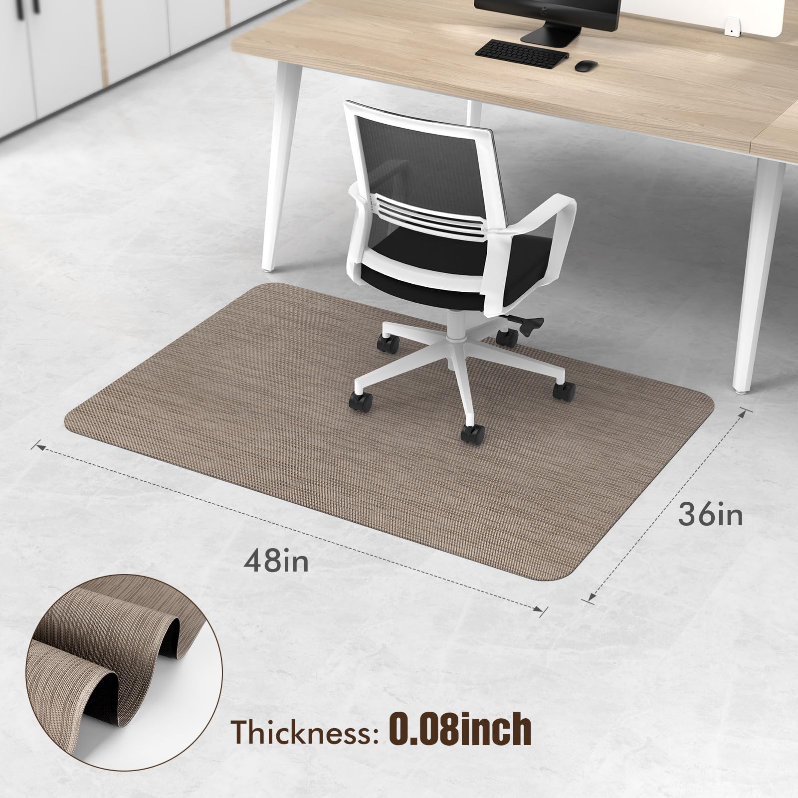 Office Chair Mat for Hardwood Floor, 36" x 48" Desk Chair Mat for Hard Wood and Tile Floor, Large Anti-Slip Hard Floor Protector Rolling Chair Mat, PVC Mat Desk Rug for Office Home, Dark Brown