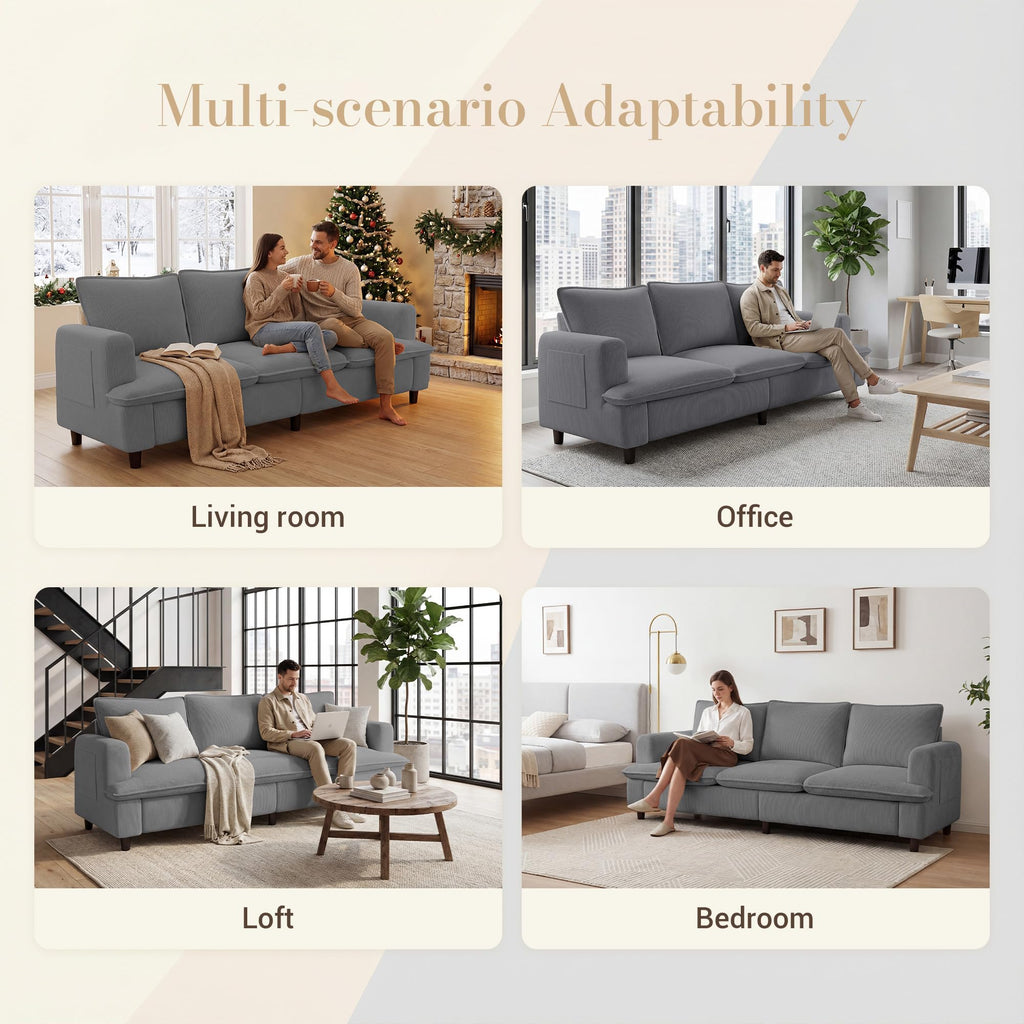 3 Seater Couch, 83" Comfy Corduroy Sofa with Deep Seat, Modern Sofa Couch for Office, Living Room, Bedroom, Apartment (Pillows not Included)
