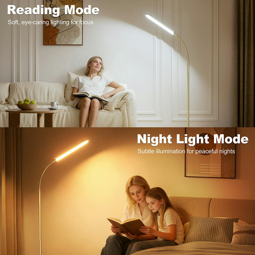 LED Floor Lamp, Super Bright Reading Lamps Floor Standing lamp with Remote & Touch Control, Stepless Dimming & 2700K-6500K Color Temperature, for Living Room Bedroom Office, Gold