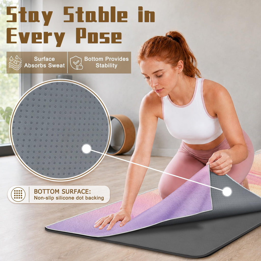 Yoga Mat Towel, Hot Yoga Towel High-Definition Pattern, Machine Washable with Ultra-Absorbent Yoga Towels for Hot Yoga Non Slip for Fitness, Exercise, Pilates, 72 x 27 in, Purple Sunset